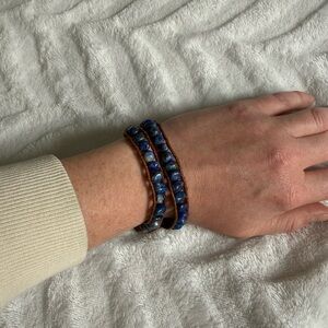 Handmade Lapis Lazuli Double-Wrap Leather Bracelet
